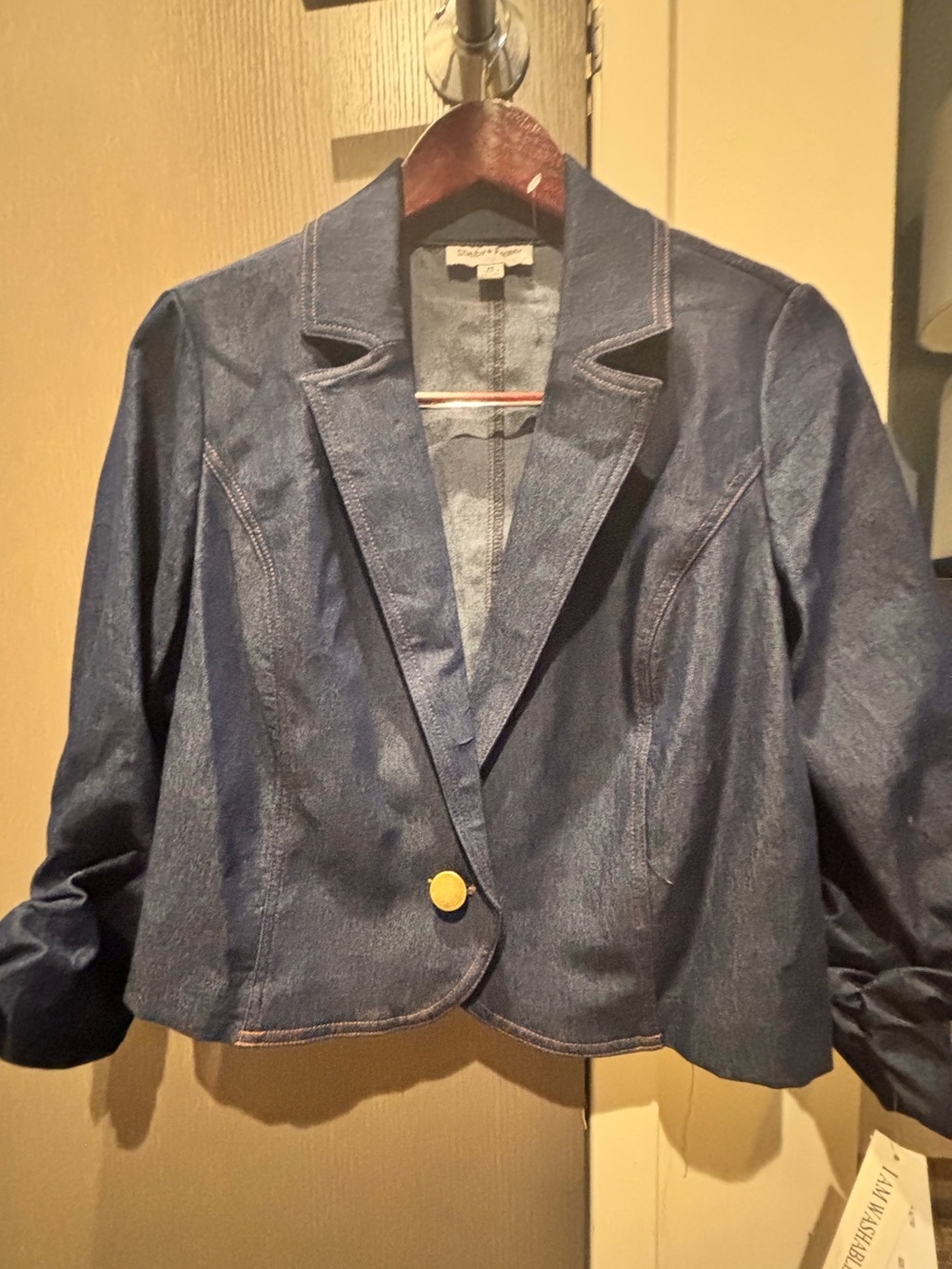 Denim Cropped Blazer Jacket - Navy Blue